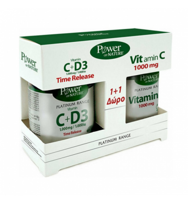 Power of Nature Platinum Range Vitamin C 1000 mg και D3 1000 IU, 30 tabs + Δώρο Vit C 1000 mg, 20 caps