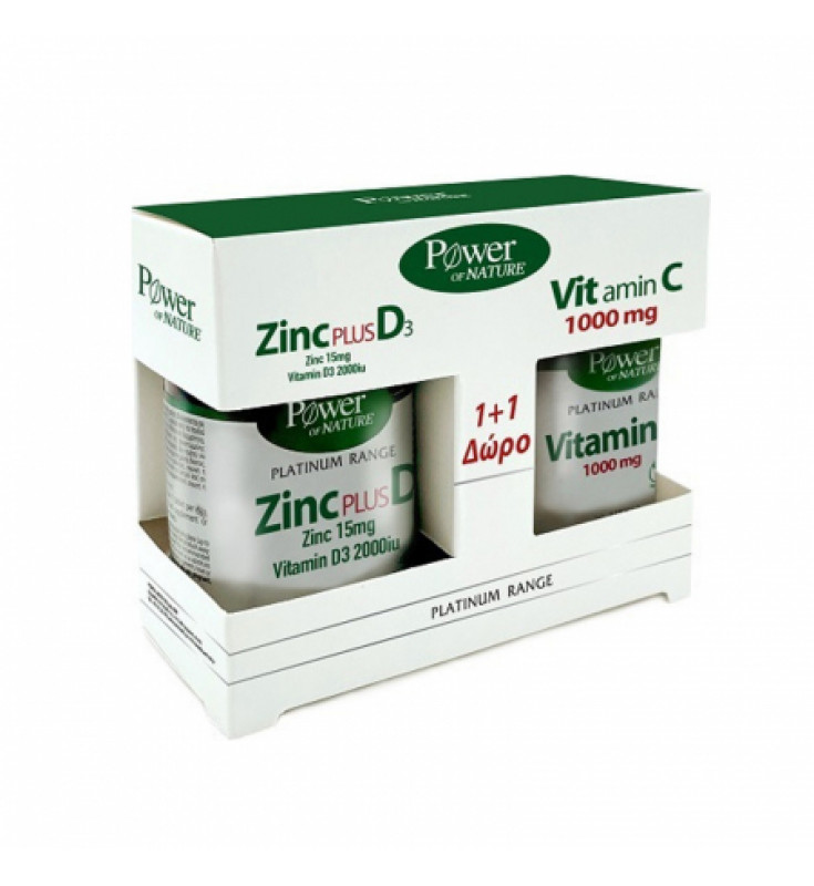 Power Of Nature Platinum Range Zinc plus D3, 30 caps + Δώρο Vitamin C 1000 mg, 20 tabs